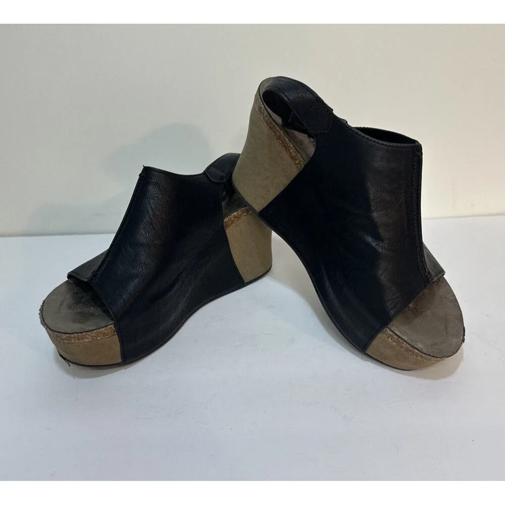 Pierre Dumas Women's Hester 14 Vegan Leather Black Platform Wedge 3.4” Heel 8.5M